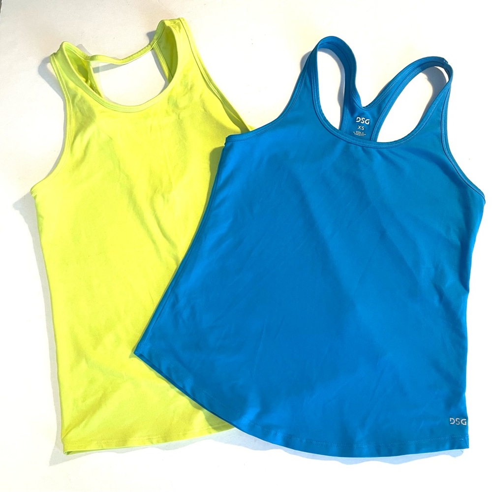 Bundle: DSG Blue and Neon Yellow Racerback Workout Tanks XS